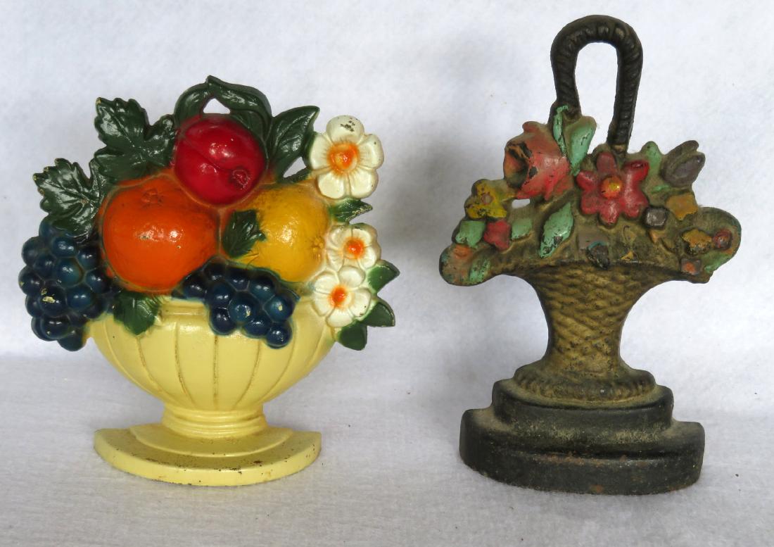 Two cast iron floral door stops in original paint -: Two cast iron floral door stops in original paint - both in very good condition.