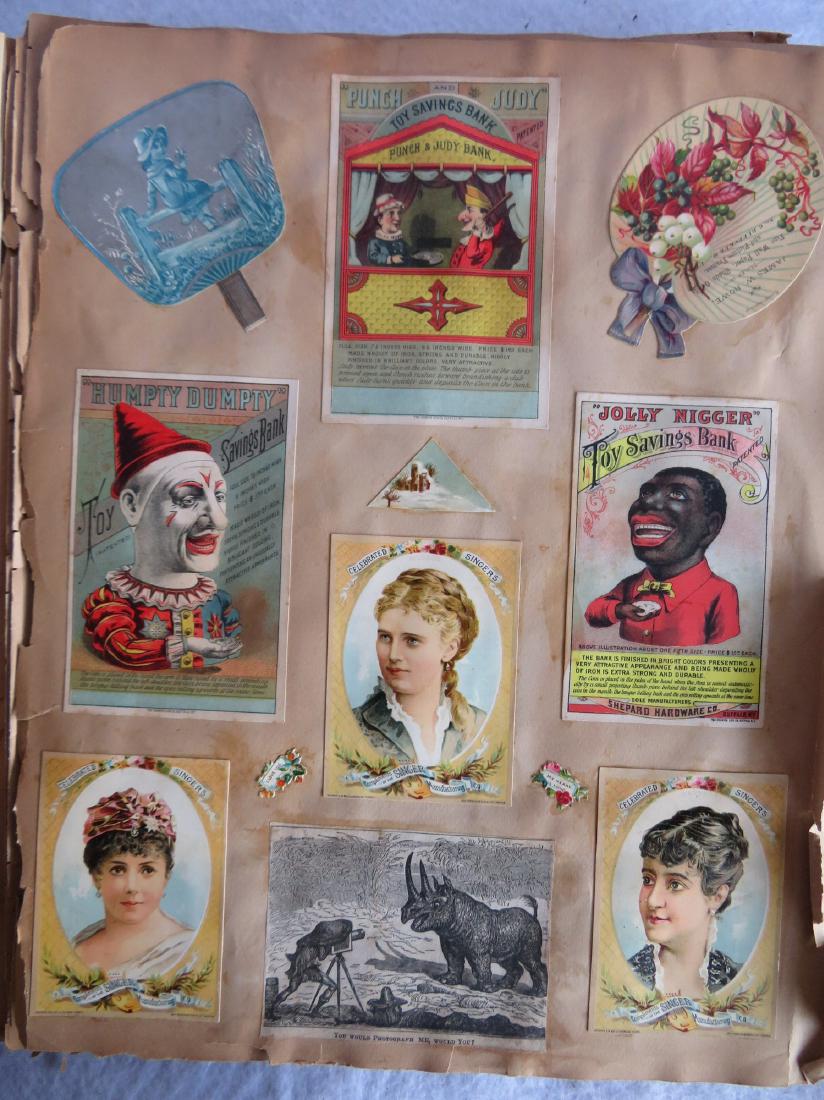 Three Victorian mechanical bank Toy Savings Bank trade: Three Victorian mechanical bank Toy Savings Bank trade cards including: "Humpty Dumpty", "Punch & Judy", and Jolly Negro. All 3 cards are glued to paper, otherwise in very good condition, late 19th ce