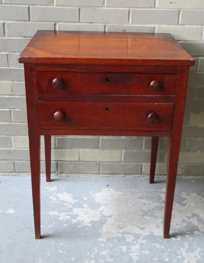Hepplewhite 2 drawer stand, circa 1810. Minor staining: Hepplewhite 2 drawer stand, circa 1810. Minor staining to top, overall very good condition. Provenance: From a private collection of Country Americana and fine Decorative Arts of a retiring local atto