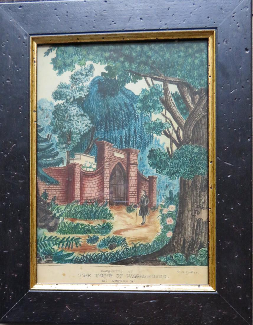 W/C Entitled "Lafayette At The Tomb Of Washington" /: W/C Entitled "Lafayette At The Tomb Of Washington" / Mt. Vernon Va.", signed T.G. Loller. Note that this is an original mid to late 19th century water color after the Nathaniel Currier (American, 1813