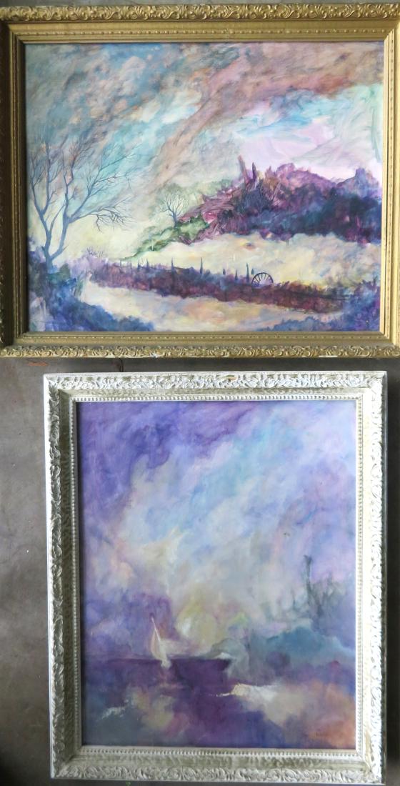 John Kiraly, Bahamas, 20th Century. Two acrylic on: John Kiraly, Bahamas, 20th Century. Two acrylic on masonite boards, one a winter landscape, the other a seascape with sailboats, both signed Kiraly. One with note attached with receipt from the artist