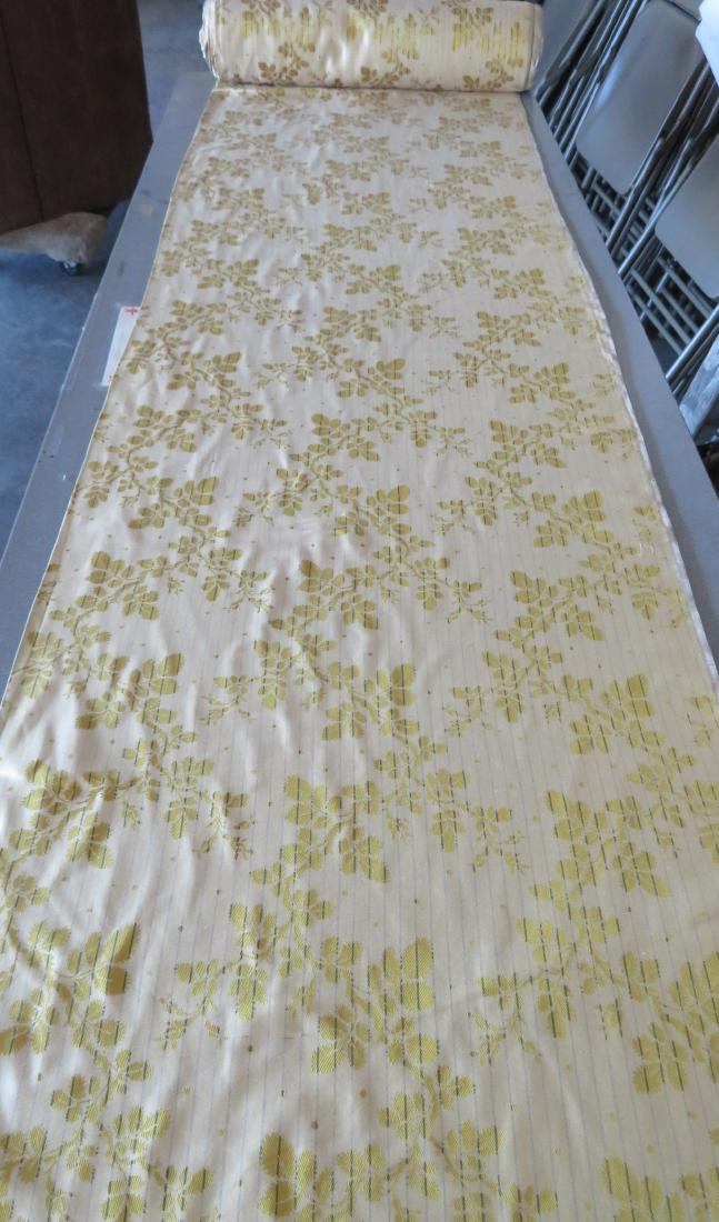 A large bolt of French silk brocade fabric, late 19th: A large bolt of French silk brocade gold fabric, unknown age, but likely early to mid 20th century. Excellent condition. Size 30 yards x 50"W. Provenance: The Rose Cumming family estate in Rye NY. Not