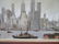 Oil on burlap, cityscape of New York City, signed - 3