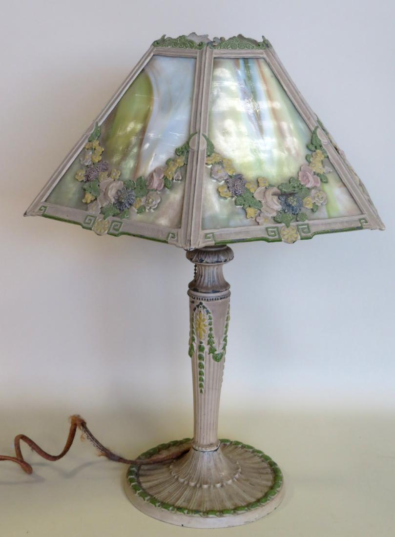 An Art Deco octagonal shaped slag glass Art Deco Style Slag Glass And Beaded