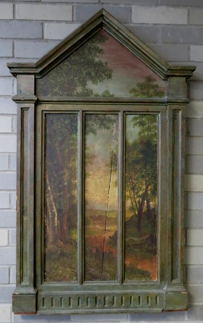 Elektra Buhalis, 20th century, High Falls NY. A: Elektra Buhalis, 20th century, High Falls NY. A beautiful quadriptych landscape oil painting on an architectural wooden panel, in the style of Hudson River School, signed lower right E.K.B. (Elektra K
