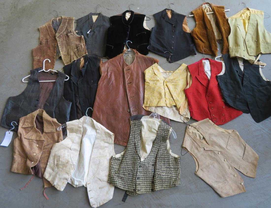 Grouping of 17 gents vintage vests from Civil War: Grouping of 17 gents vintage vests from Civil War period to mid 20th century. Eight with repairs or in need of repair including Civil War vest with slight tear - the others in very good condition. Not