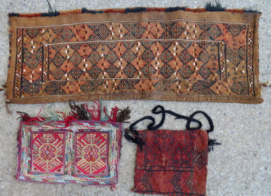 Two hand made tribal saddle bag Kilims: Two hand made tribal saddle bag Kilims - 44\"L x 20 1/2\"W & 27\"L x 14\"W- both mid to late 20th century. Very good condition.