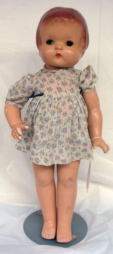 18" Effanbee "Patsy Ann" Compositon Doll, sleep eye: 18" Effanbee "Patsy Ann" Compositon Doll, sleep eyes, repainted hair, redressed, some paint flaking on legs & arms, one eye slightly darker, fair condition.