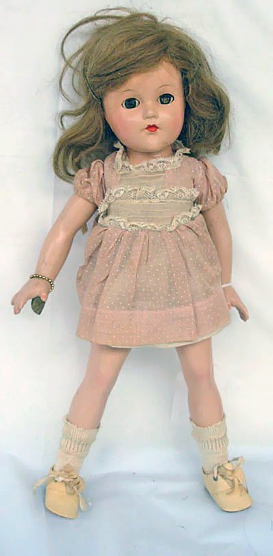 15" Effanbee "Anne Shirley" Composition Doll, brow: 15" Effanbee "Anne Shirley" Composition Doll, brown sleep eyes, all original w/original heart bracelet, slight overall crazing otherwise very good condition.