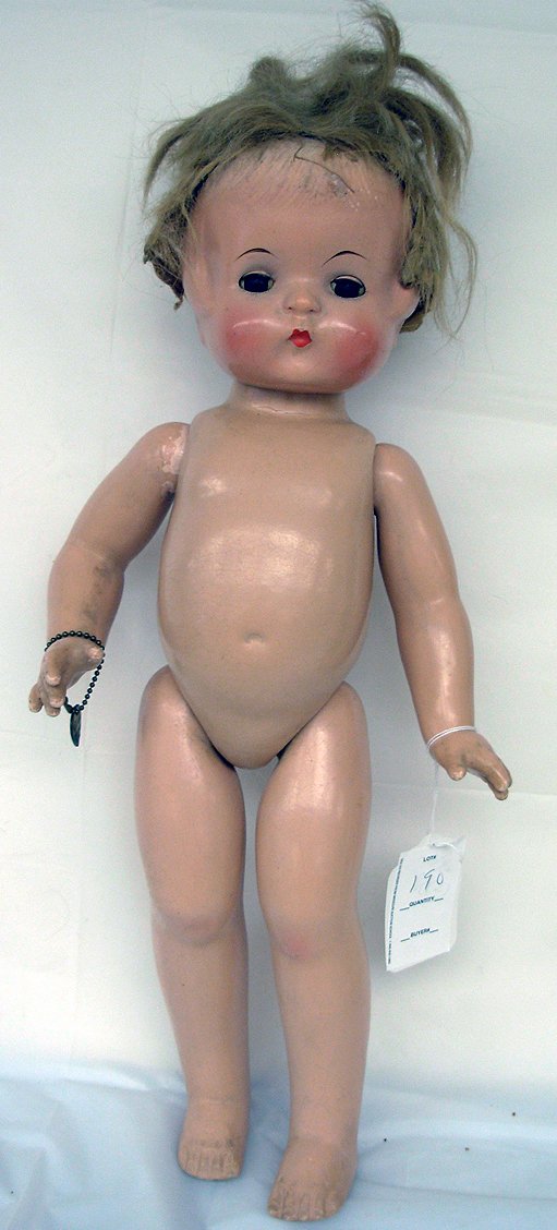 18" Effanbee "Patsy Ann" Composition Doll, brown s: 18" Effanbee "Patsy Ann" Composition Doll, brown sleep eyes, original heart bracelet, touch-up paint on nose, good condition.