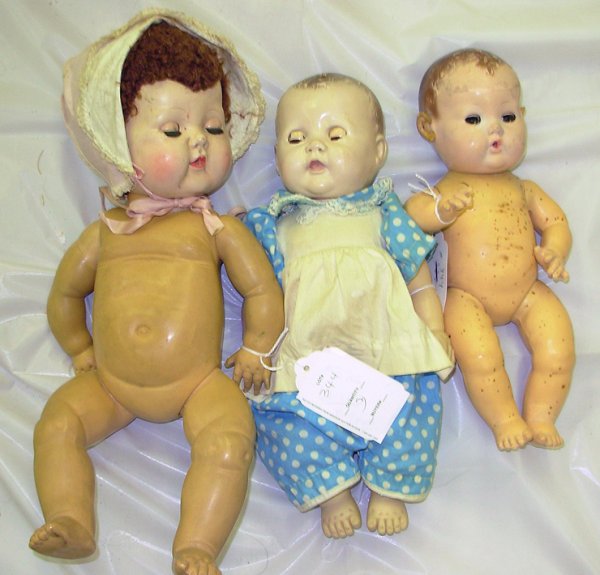 Lot of 3 Dolls, 15" American Character, Tiny Tears: Lot of 3 Dolls, 15" American Character, Tiny Tears, fair condition, 11" Effanbee, Dy Dee Baby, fair condition. 11" Ideal, fair condition.