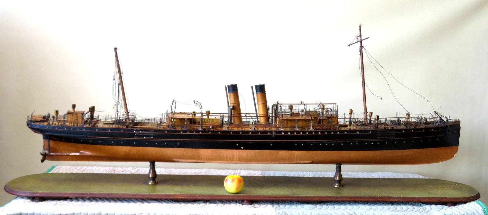 A large handmade wooden ship model depicting the: A large handmade wooden ship model depicting the English passenger ship Colchester, that was part of the Harwich-Antwerp route 1889-1916. The T.S.S Colchester as she was called, was built by Earle's S