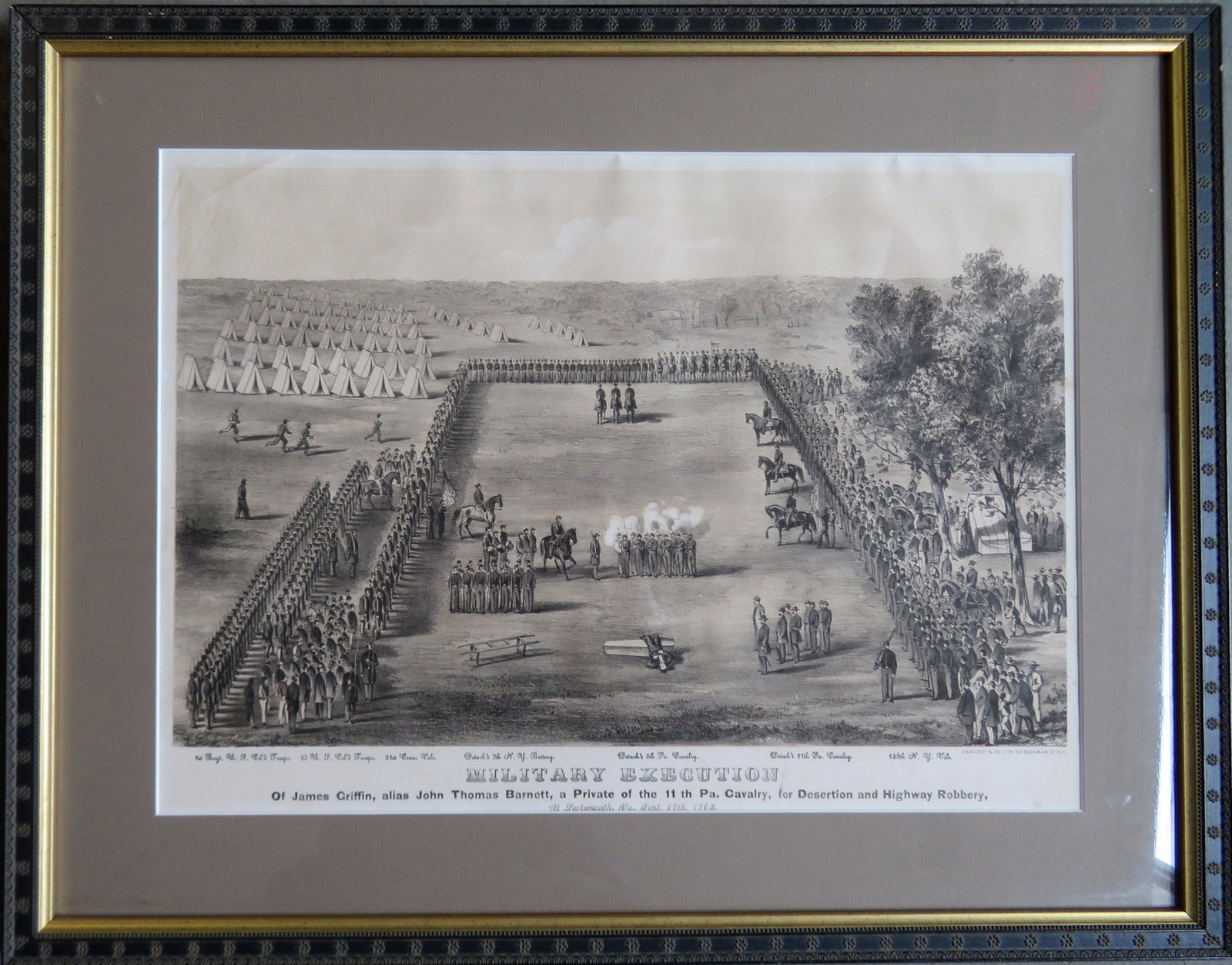 Authentic lithograph, 1863, entitled "Military: Authentic lithograph, 1863, entitled "Military Execution" and subtitled " Of James Griffin, alias John Thomas Barnett, a Private of the 11th Pa. Cavalry, for Desertion and Highway Robbery, at Portsmou