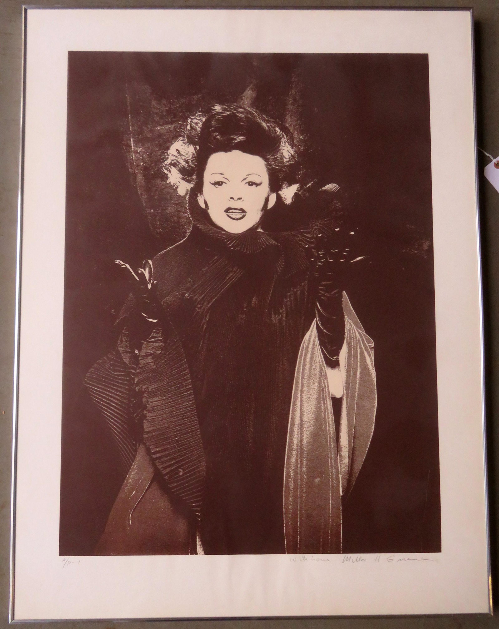 Milton H. Green, American 1982-1985. Large folio: Milton H. Green, American 1982-1985. Large folio serigraph portrait of Judy Garland, and pencil signed lower right "With Love, Milton H. Green" - also marked in pencil A/P -1. A small scratch mark in 