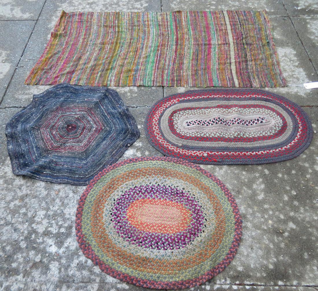 Grouping of 3 small braided scatter rugs and 1 rag rug: Grouping of 3 small braided scatter rugs and 1 rag rug - 79" x 43". All in good condition.