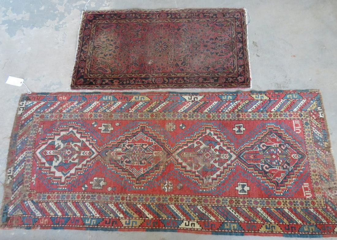 Two oriental scatter rugs, 19th century. The larger: Two oriental scatter rugs, 19th century. The larger with small area of thread separation at center of top border, some use wear but overall good condition - 2' 10.5" x 6' 5"; together with a smaller s