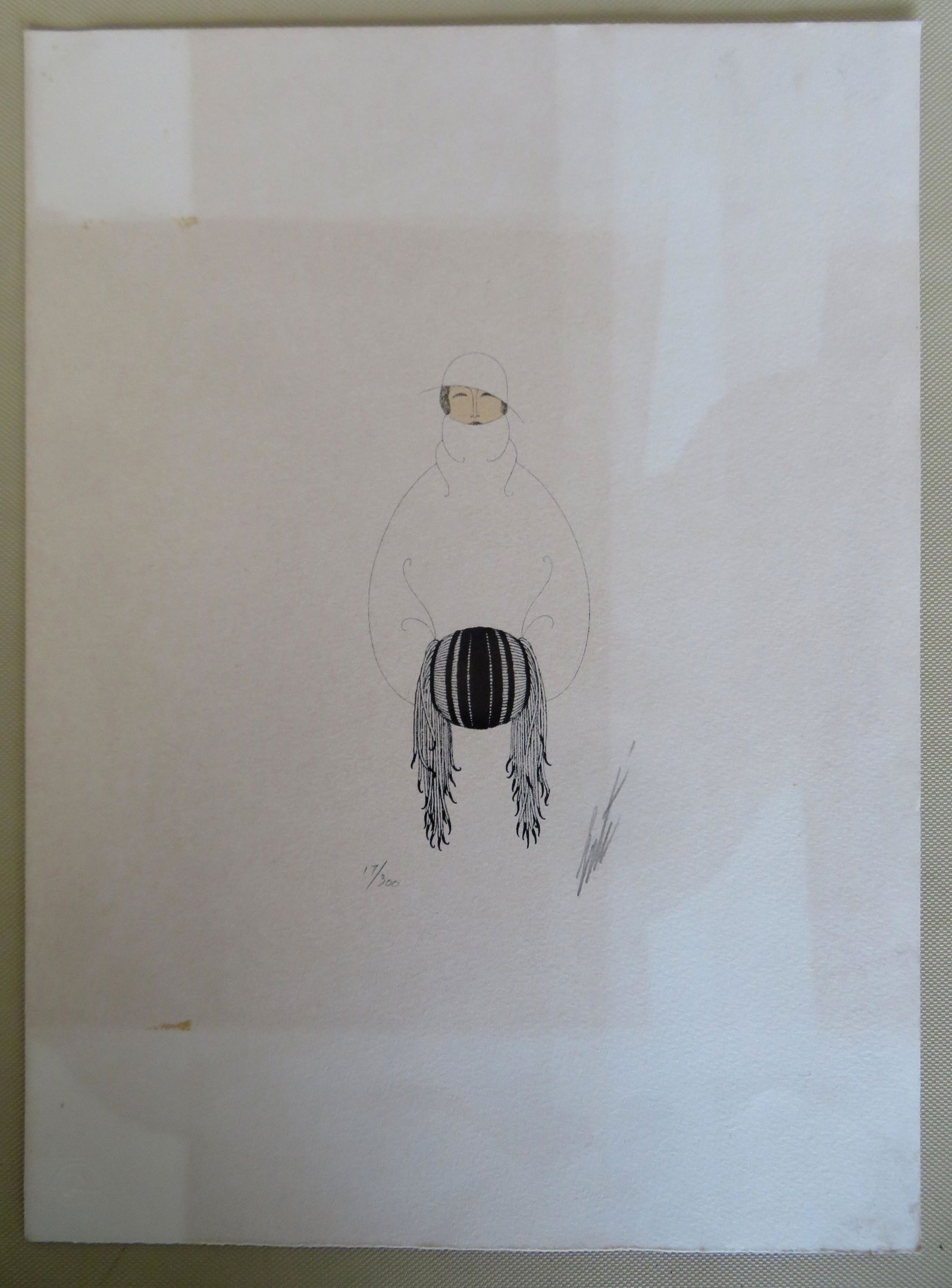 Original Erte lithograph (Romain de Tirtoff, Russian,: Original Erte lithograph (Romain de Tirtoff, Russian, 1892-1990). Pencil signed by artist and titled "Muff", in limited edition 17/300, published in Paris March 1976. Print Documentation included and