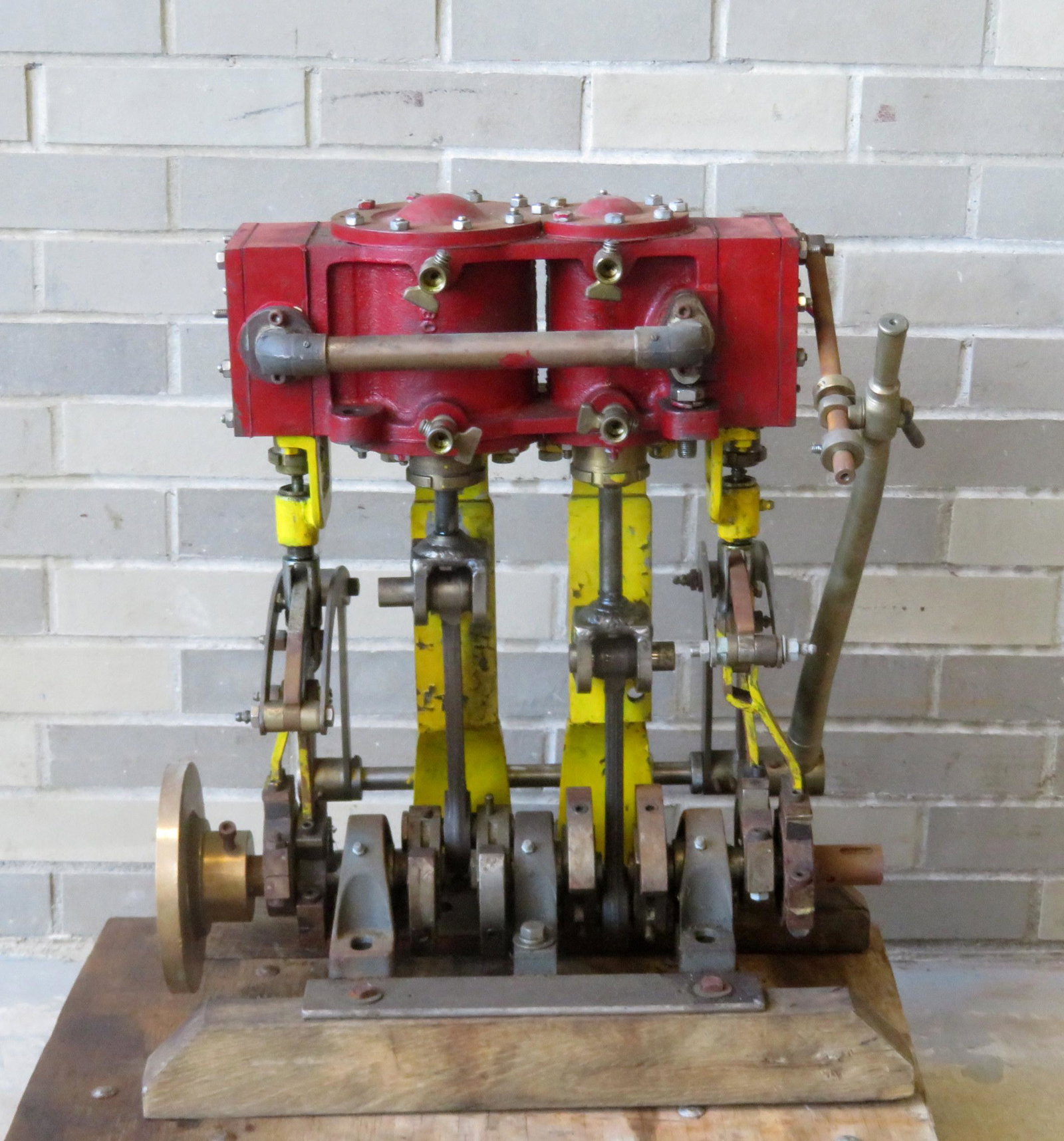 Stuart Marine 2 cylinder steam engine: Stuart Marine 2 cylinder steam engine. 20"L x 23"H x 11 1/4"W. Has no been tested but appears to be in very good condition. Circa 1950.