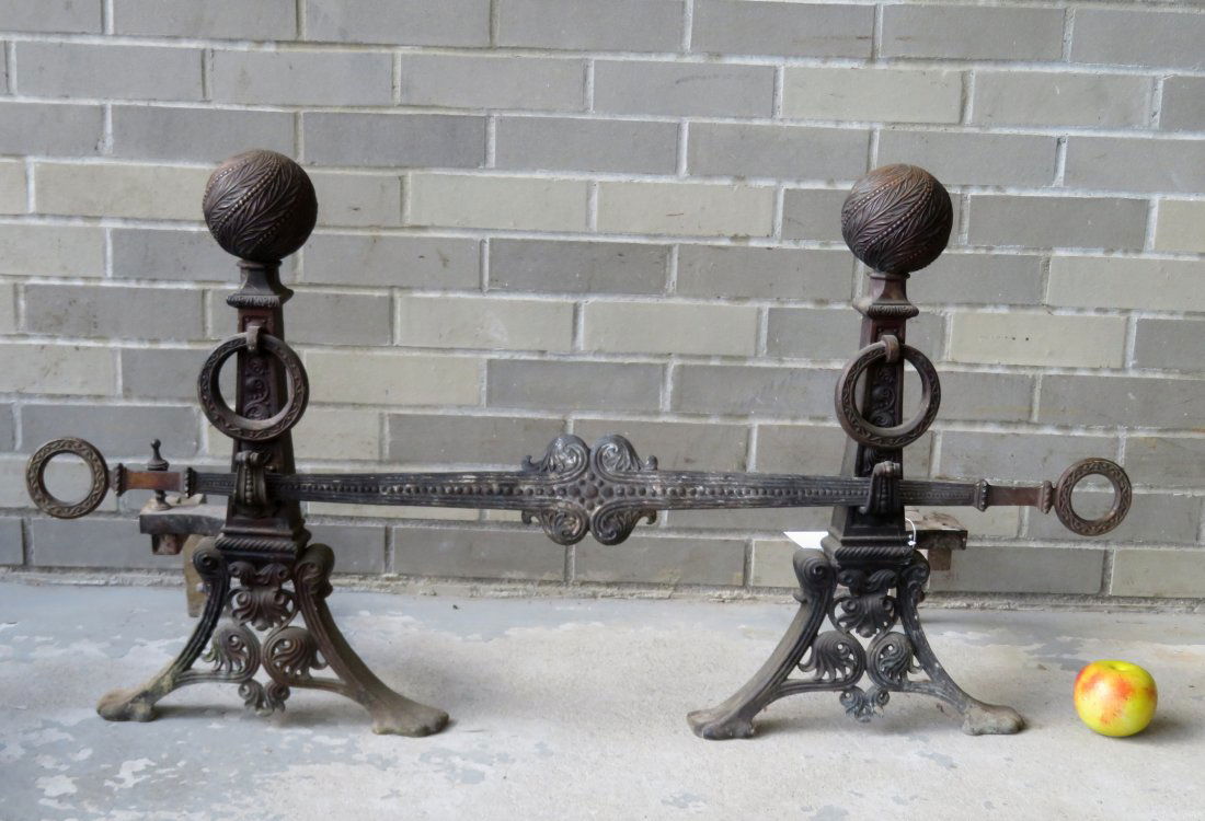 Pair of bronze Art Nouveau andirons having a ball top (1 of 11)