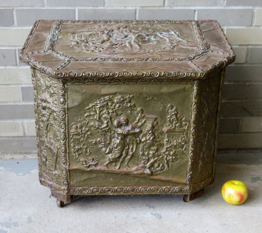 A pressed copper lined wood box, early 20th century. (1 of 9)