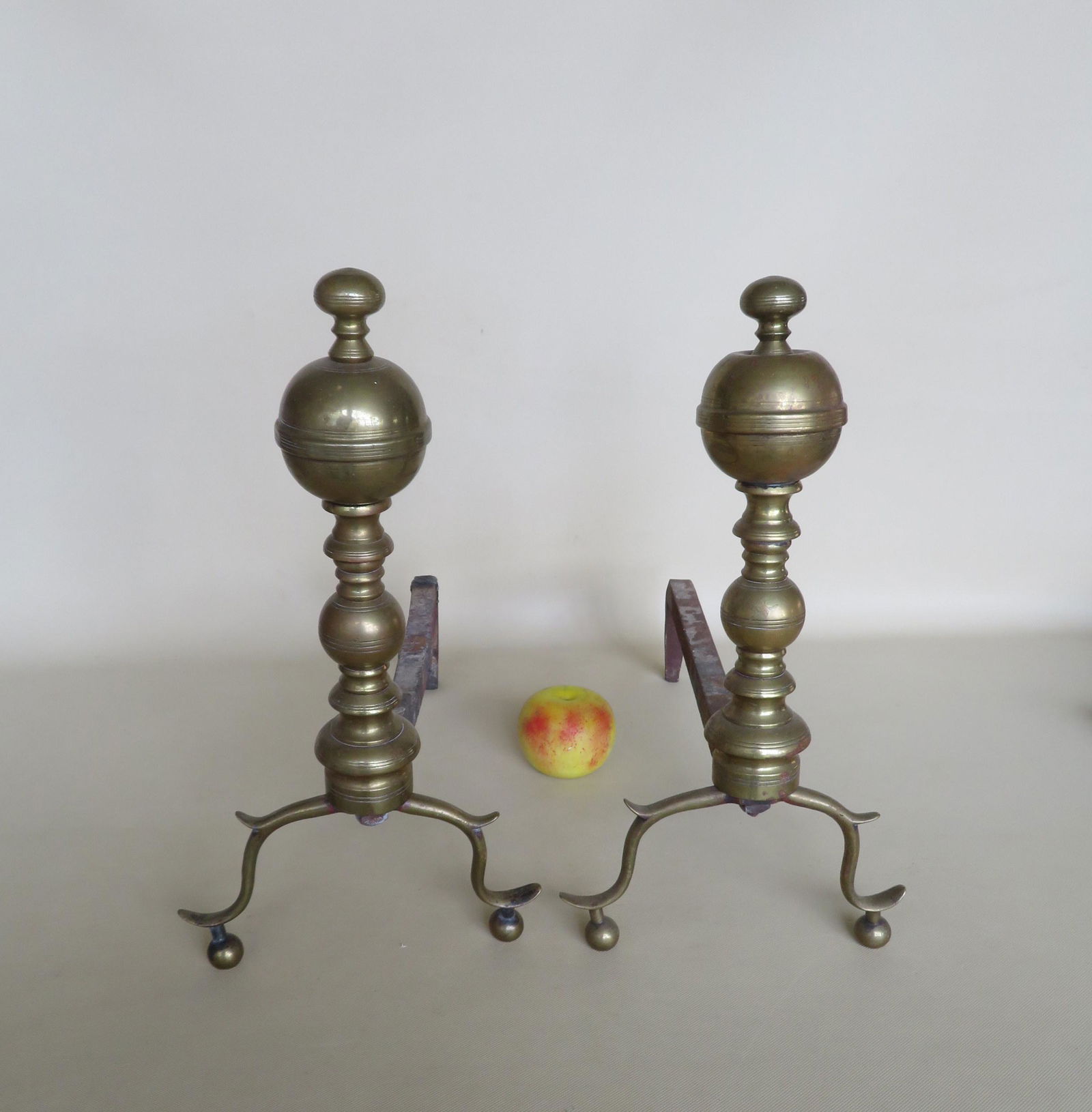 Pair of Chippendale style ball top andirons with spurs, (1 of 5)