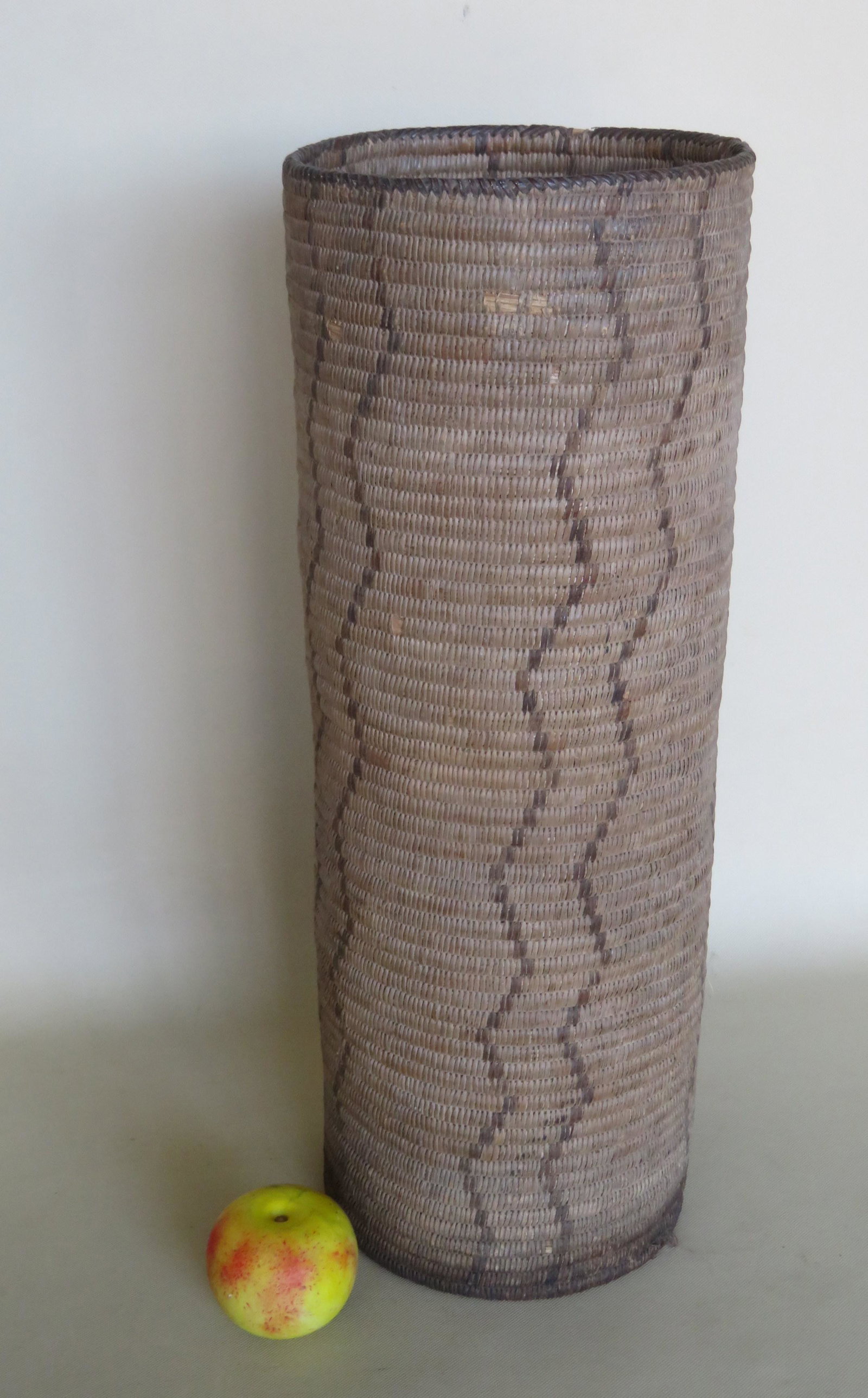 Coiled Native American umbrella stand - missing base,: Coiled Native American umbrella stand - missing base, otherwise good condition. Late 19th century. 23"H x 8 1/2"D.