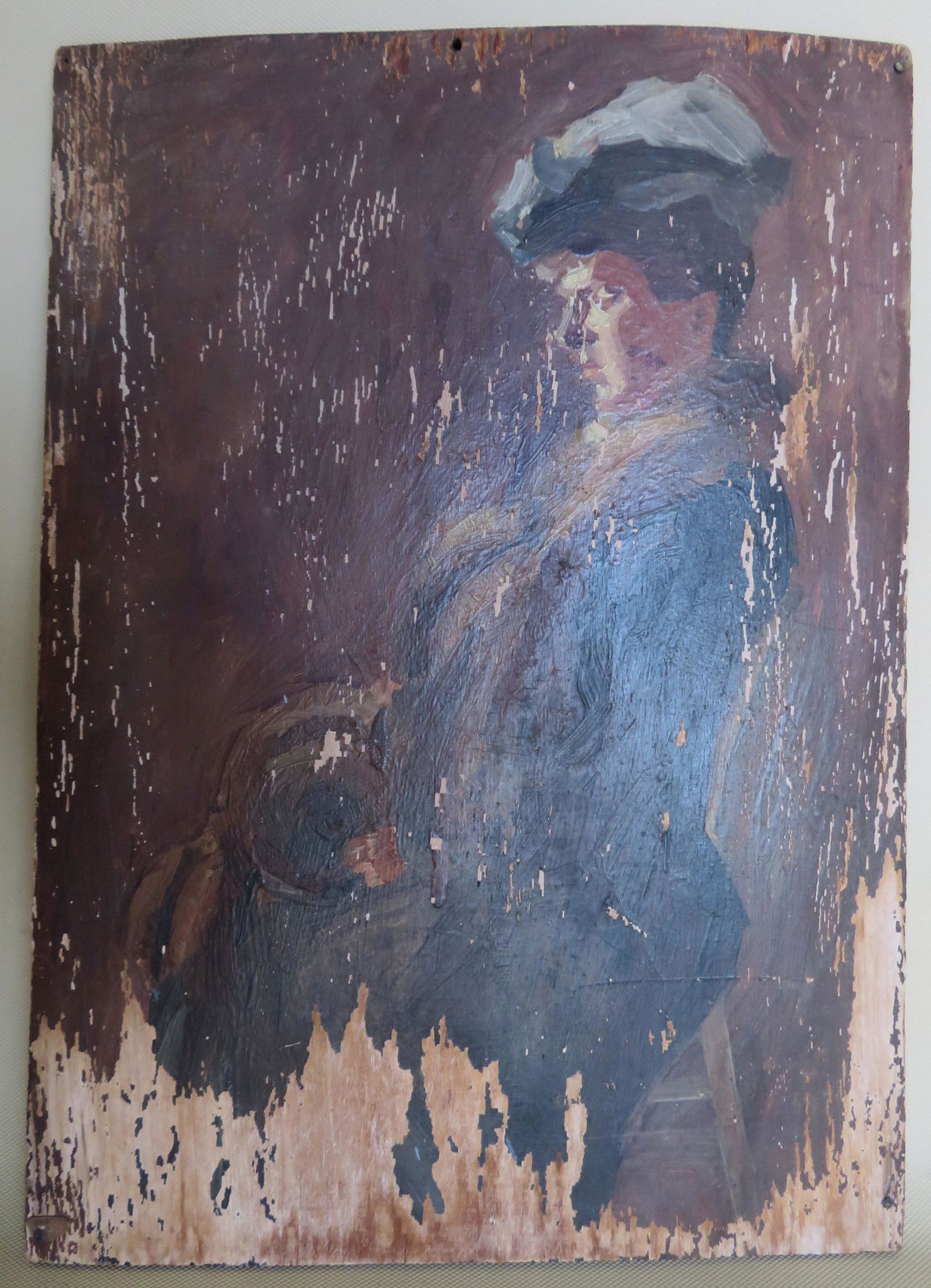 Oil on wood panel,  portrait of a seat Edwardian lady (1 of 3)