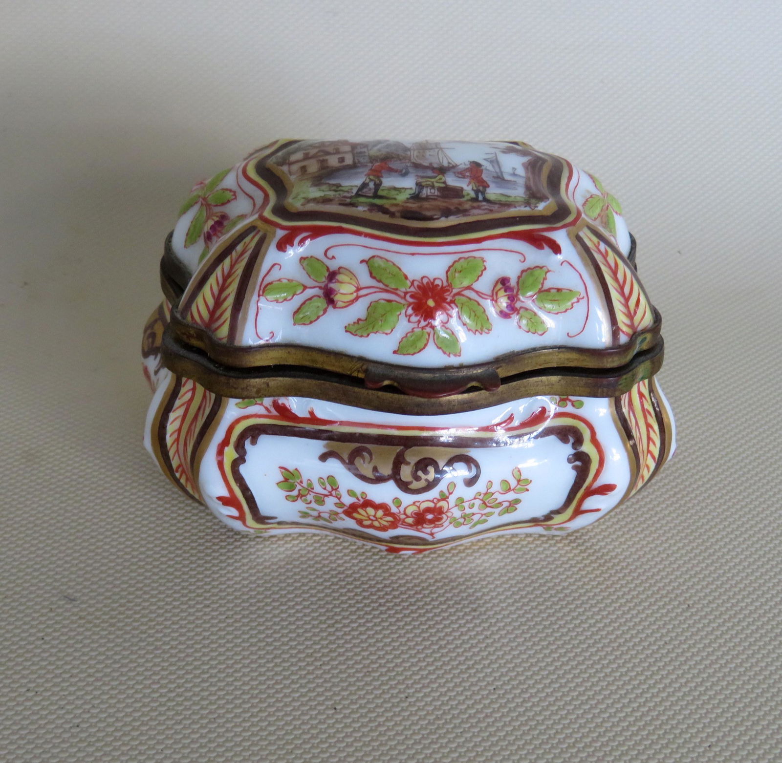 Ornate lady's hand painted porcelain dresser box, (1 of 8)
