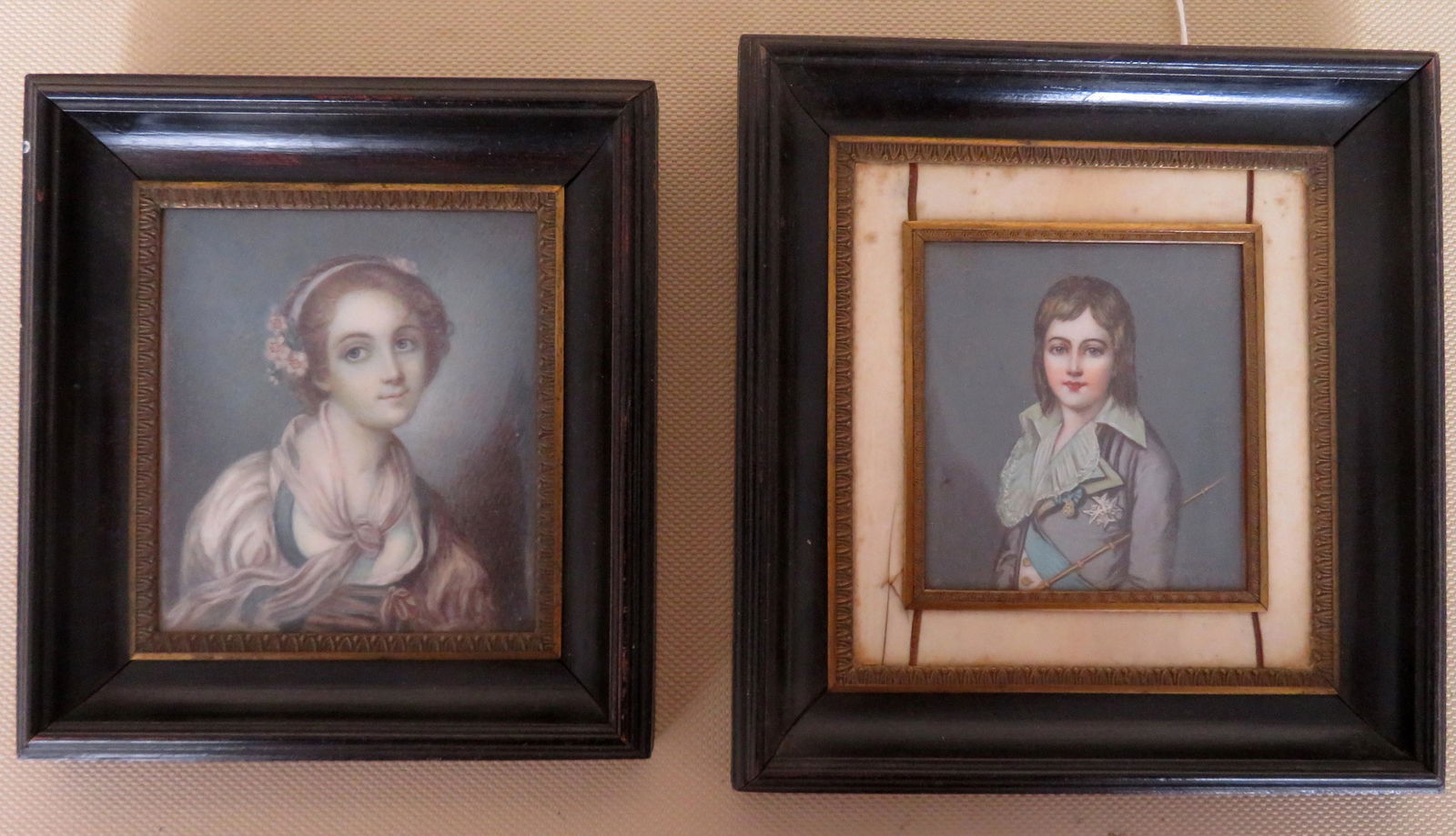 Two miniature French portraits in oil, including: 1) (1 of 9)