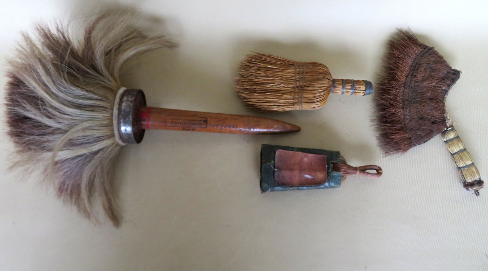 Grouping of 4 early brushes/brooms including 2 whisk (1 of 4)