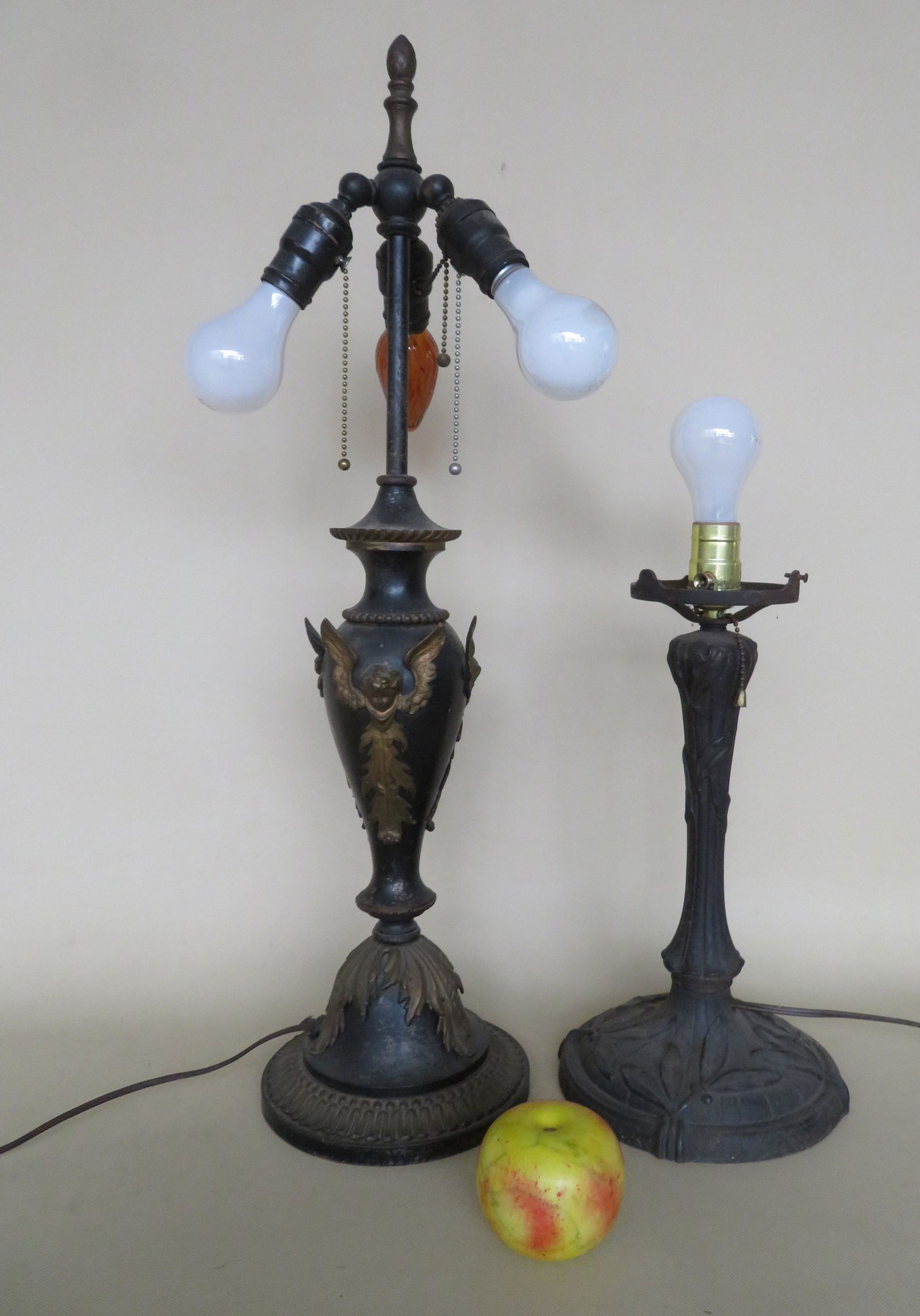 Two vintage metal table lamps, both missing shades (1 of 8)