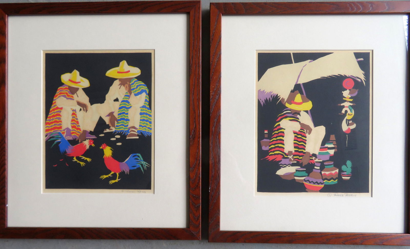 Two serigraphs, southwestern figures with fighting game (1 of 5)