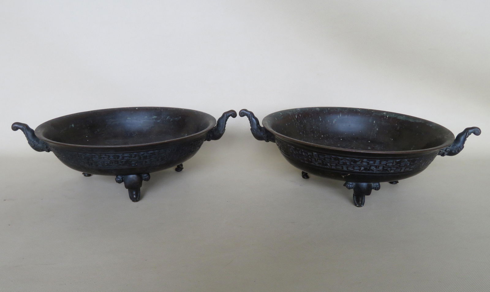 Pair of matching oriental bronze bowls with stylized (1 of 11)
