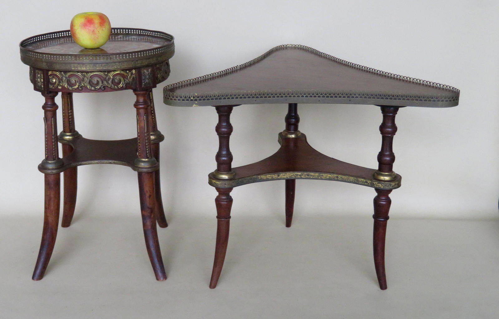 Two small French stands, both with brass galleries, and (1 of 5)