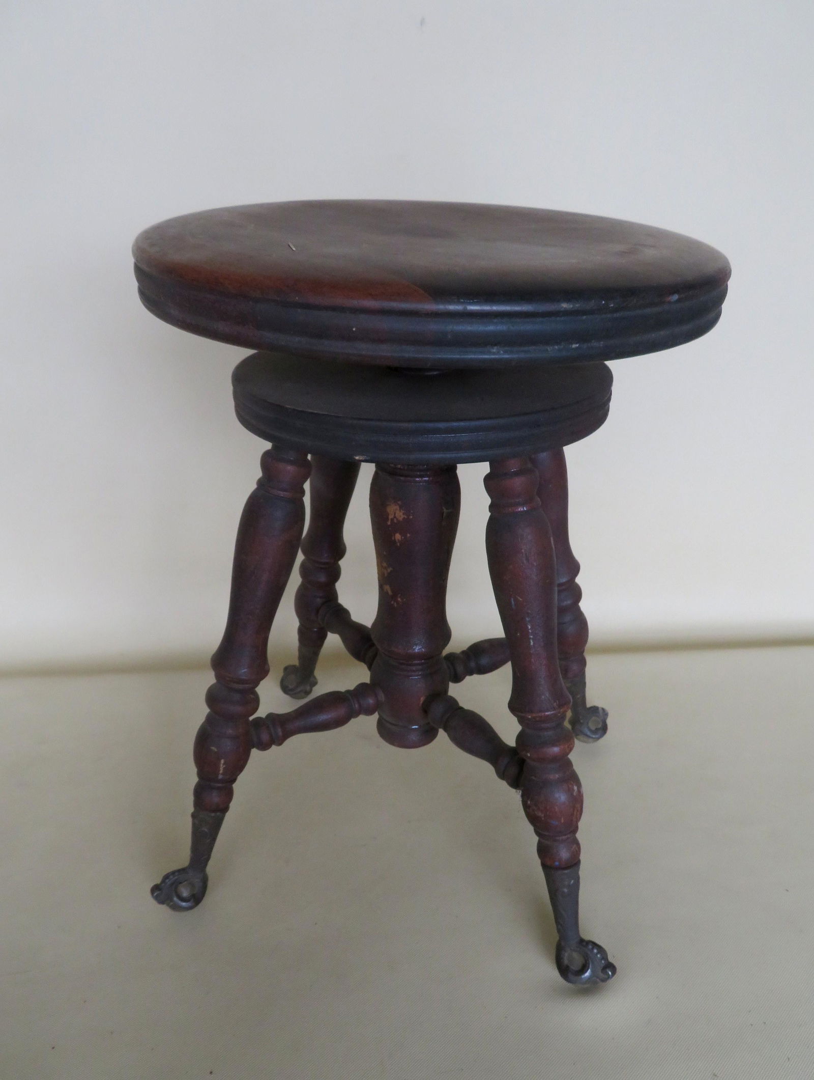 Mahogany adjustable piano stool with turned legs and (1 of 3)