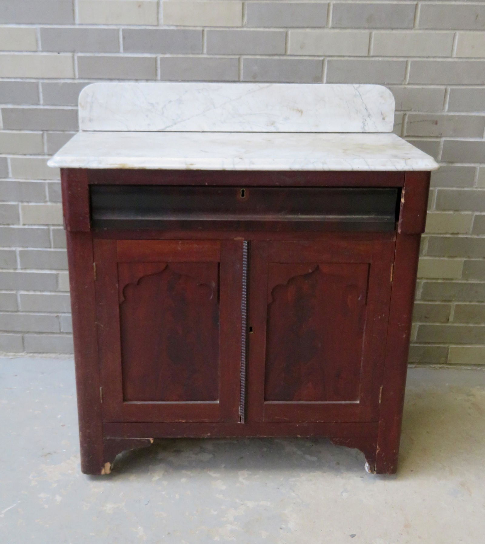 Victorian black walnut marble top washstand with back (1 of 6)
