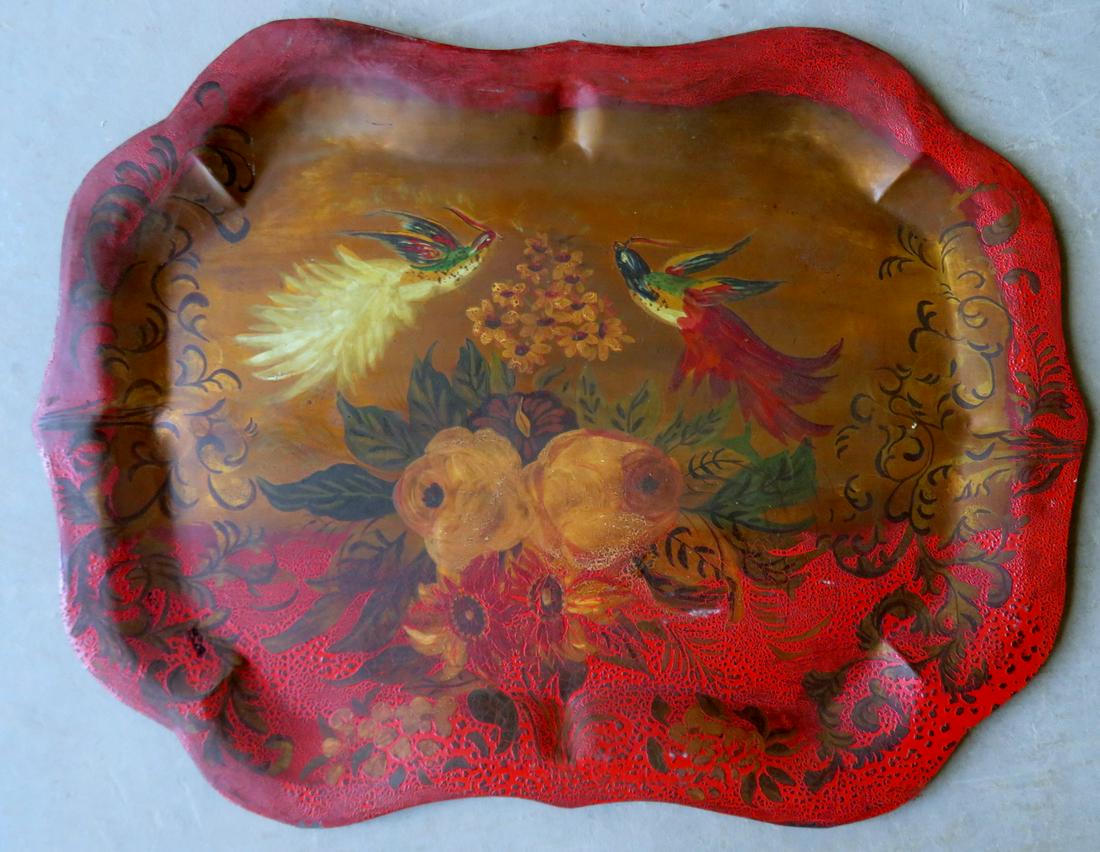 A hand painted tin serving tray with a shaped border (1 of 4)