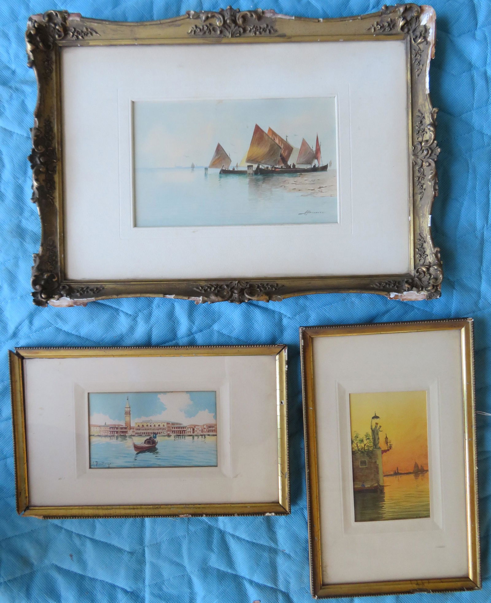 Grouping of 3 watercolor seascapes, 19th century (1 of 13)