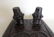 A folk art carved oak figural fish boot jack on turned - 8