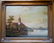 An oil painting with built in clock and music box,
