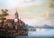 An oil painting with built in clock and music box, - 2