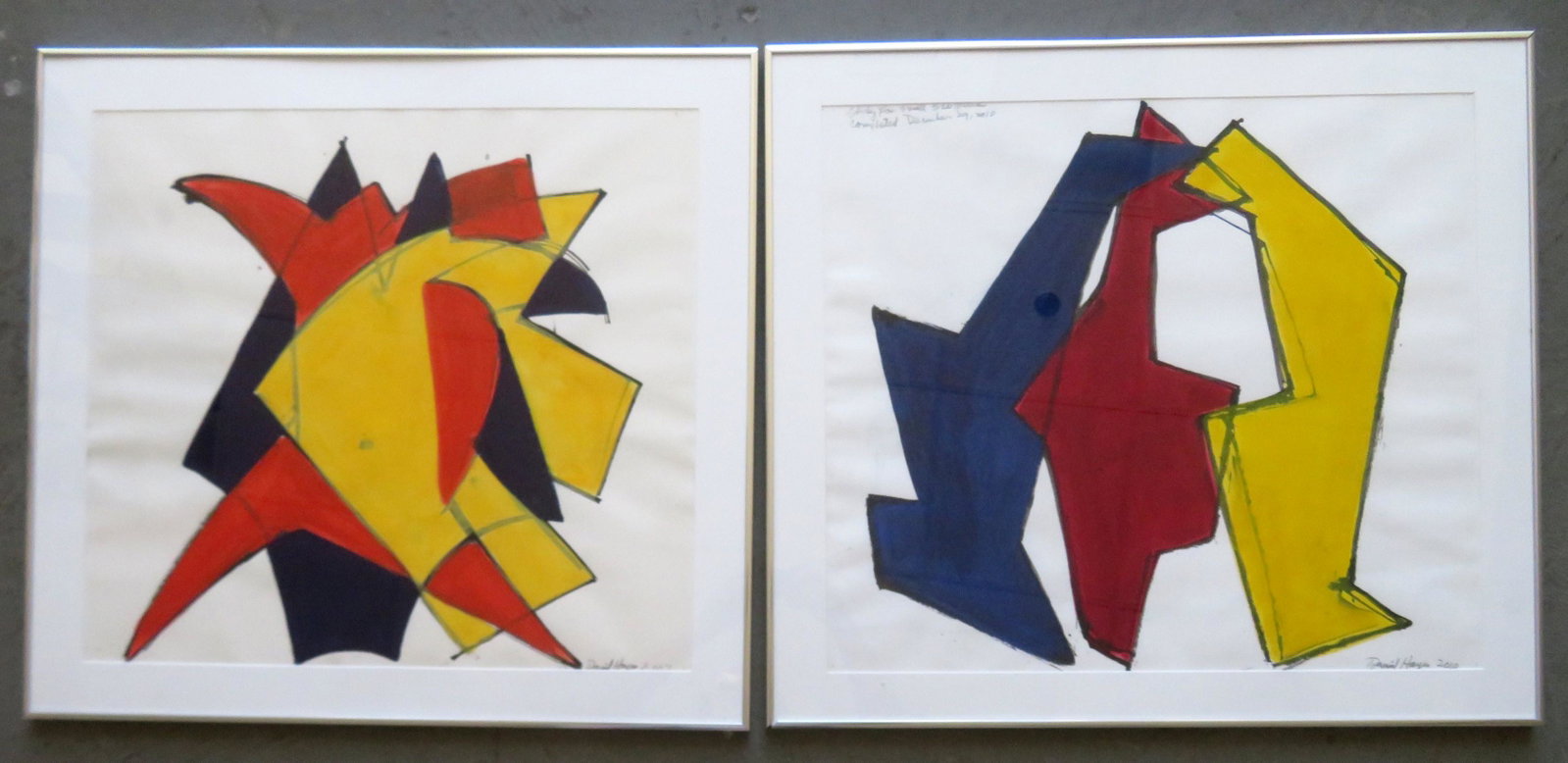 David Hayes, CT/France 1931-2013. Two modernistic: David Hayes, CT/France 1931-2013. Two modernistic watercolor studies for his sculptures, both pencil signed and dated 2007 and 2010. The latter artwork marked in pencil "Study for small sculpture comp