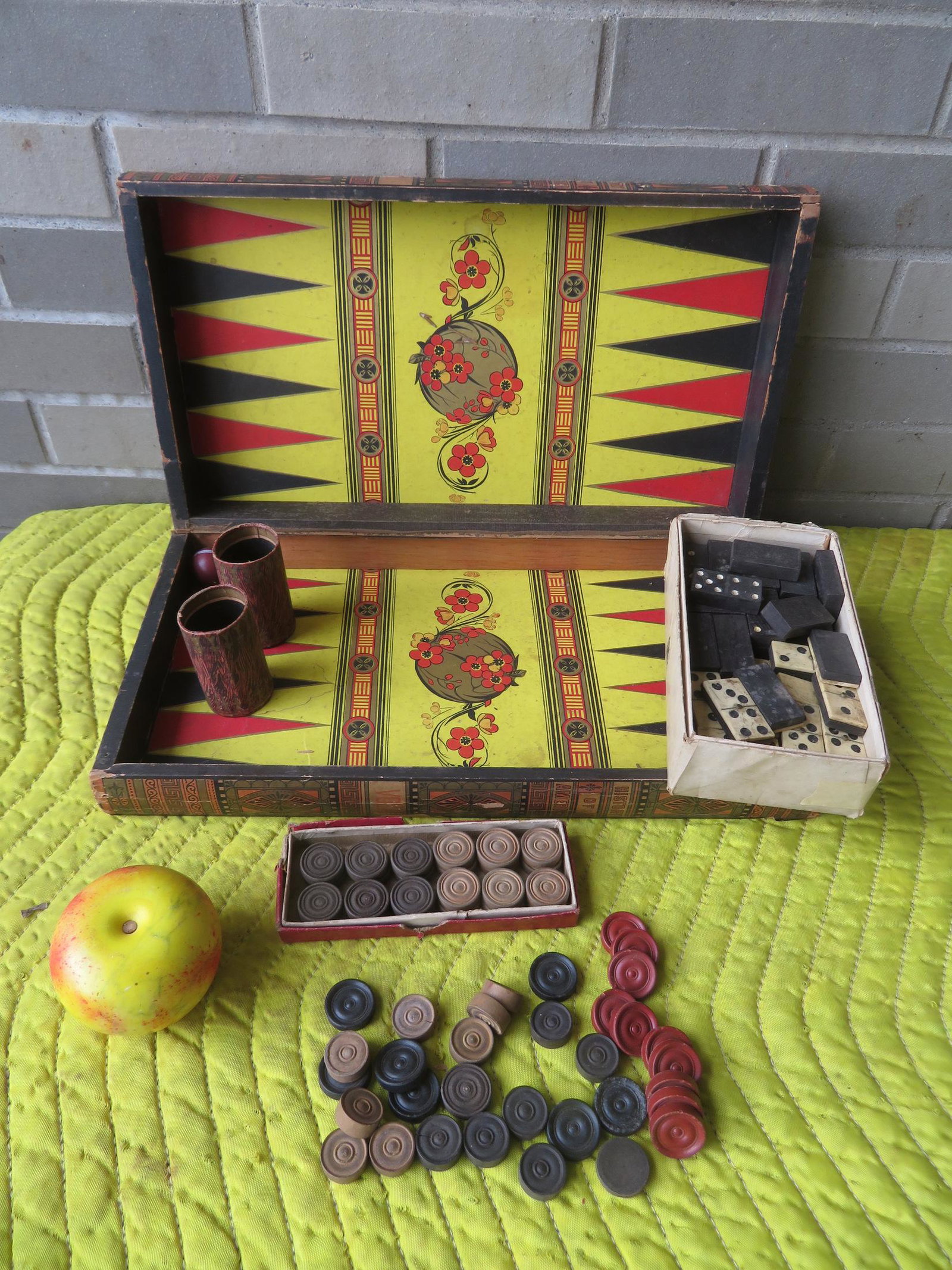 Lithograph paper folding game board in the form of 2: Lithograph paper folding game board in the form of 2 books entitled "History of America - Vol 1 & 11" - the exterior with checker board and the interior with oriental style backgammon game - The gameb
