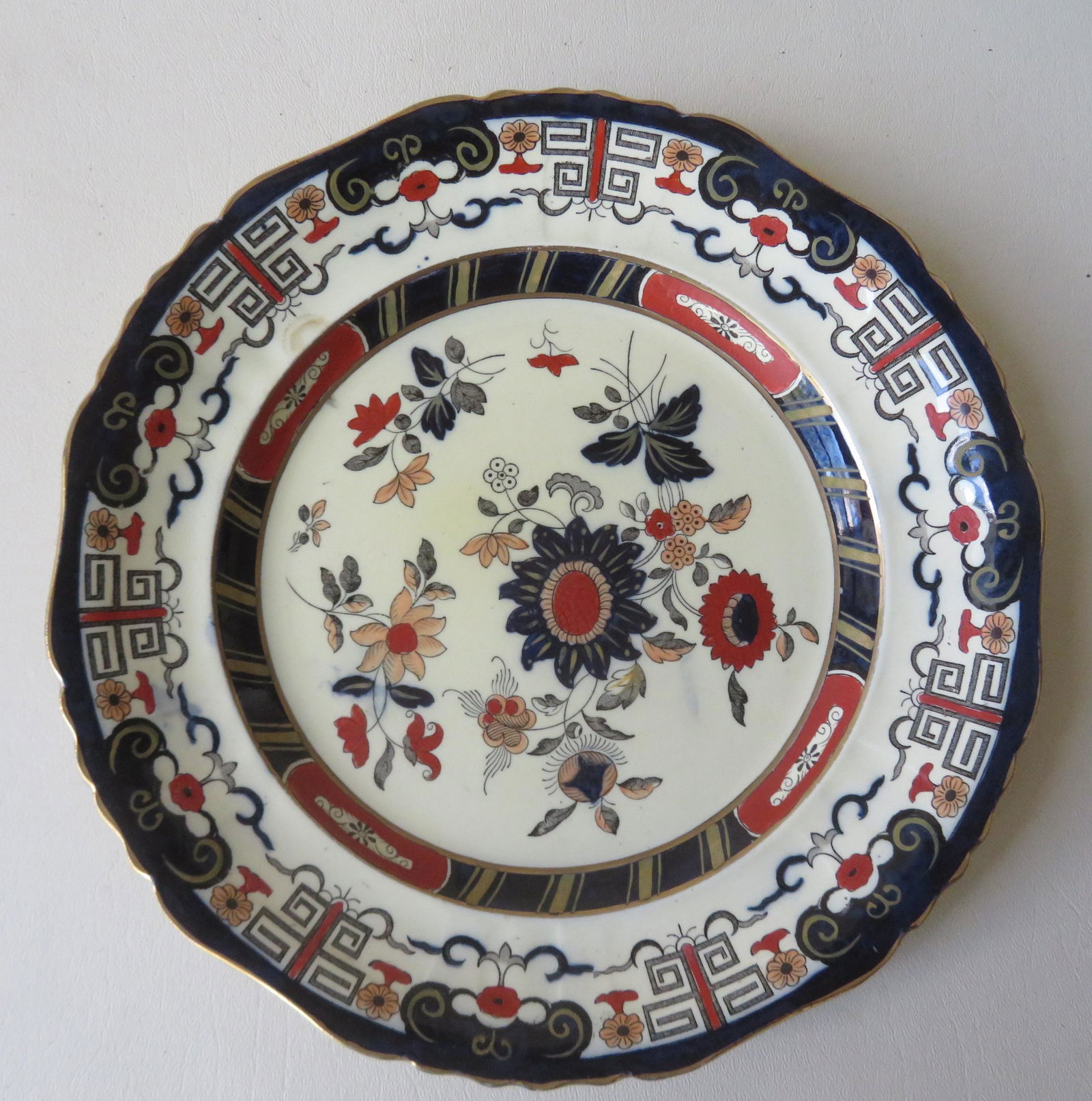 Grouping of early Mason china consisting of 10 dinner: Grouping of early Mason china consisting of 10 dinner plates - 10 1/2"D; 10 plates - 6 3/4"D ; 14 saucers 5 1/2"D; 12 plates - 6 1/2"D; 6 plates - 8 1/2"D; 9 bullion cups; 8 tea cups; and 1 covered su