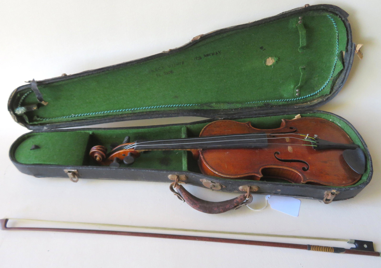 A German tiger maple violin after Mathias Hornsteiner: A German tiger maple violin after Mathias Hornsteiner with paper label marked "Mathias Hornsteiner, Geigenmacher. Hoffchmieb in Mittenwald an der Iser. Anno 1872". Some wear to the original finish, bu