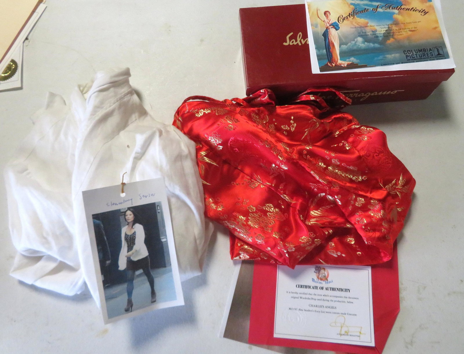 A grouping of Lucy Liu original costumes: A grouping of Lucy Liu original costumes worn during her performances, most with authentication documents from seller. See photos for more details. Note - these items all from a personal collection fr