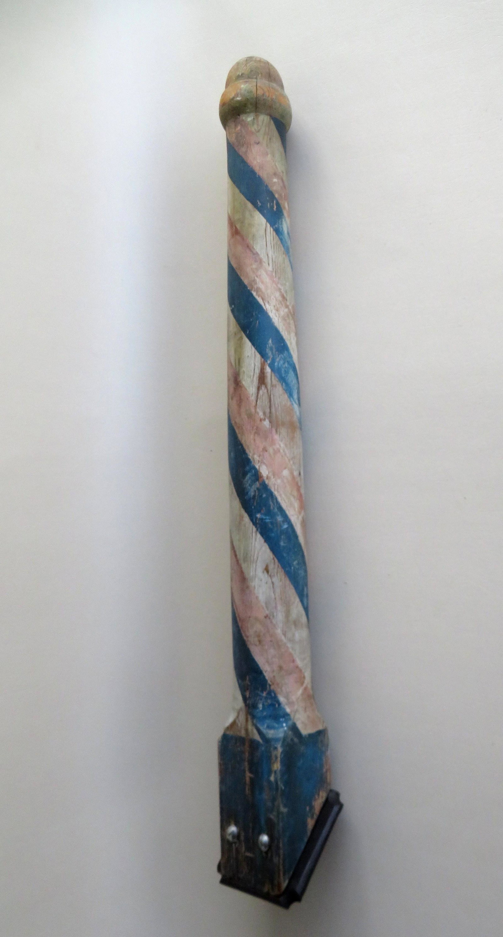 Barber pole in original red, white and blue paint with: Barber pole in original red, white and blue paint with acorn finial, 19th century. Wear to paint, especially the red which is faded, but all original and in good condition. Currently mounted on a wood