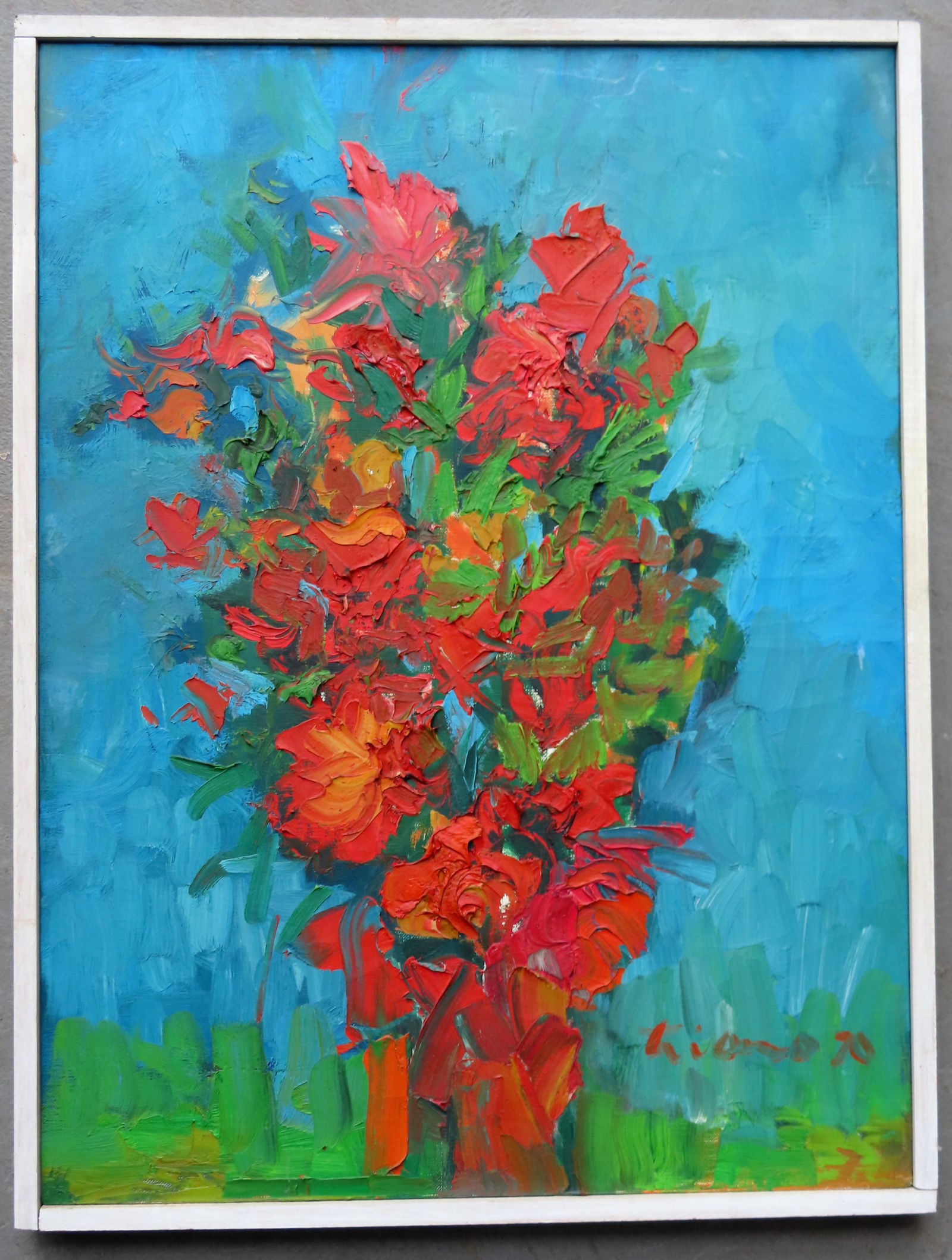 Anthony Thomas Triano (1928 - 1997) active/lived in New: Anthony Thomas Triano (1928 - 1997) active/lived in New Jersey. O/C Figurative Abstract impasto painting depicting flowers in a vase, signed Triano '70 lower right. Very good condition, no damage - Fr
