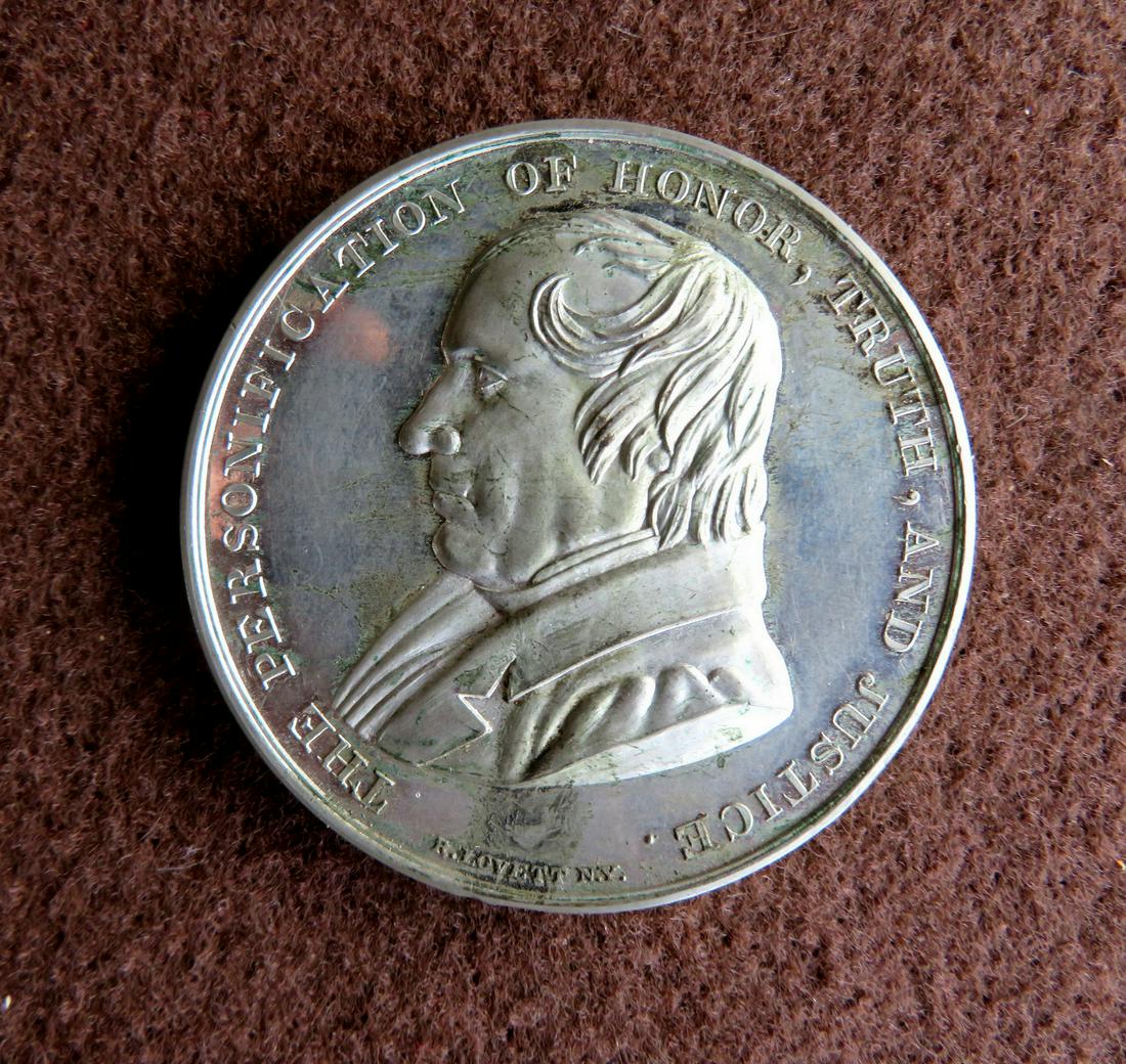 A rare Commemorative Medal from Captain Jesse D.: A rare Commemorative Medal from Captain Jesse D. Elliott to James Fenimore Cooper, circa 1812, signed my maker R. Lovett NY. The following description from the Fenimore Art museum in Cooperstown NY: "