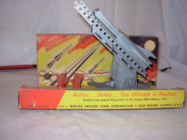 Buddy L plastic "Double Nike Missile Launcher" MIB: Buddy L plastic "Double Nike Missile Launcher" MIB. never played with, box has some taped end tabs.
